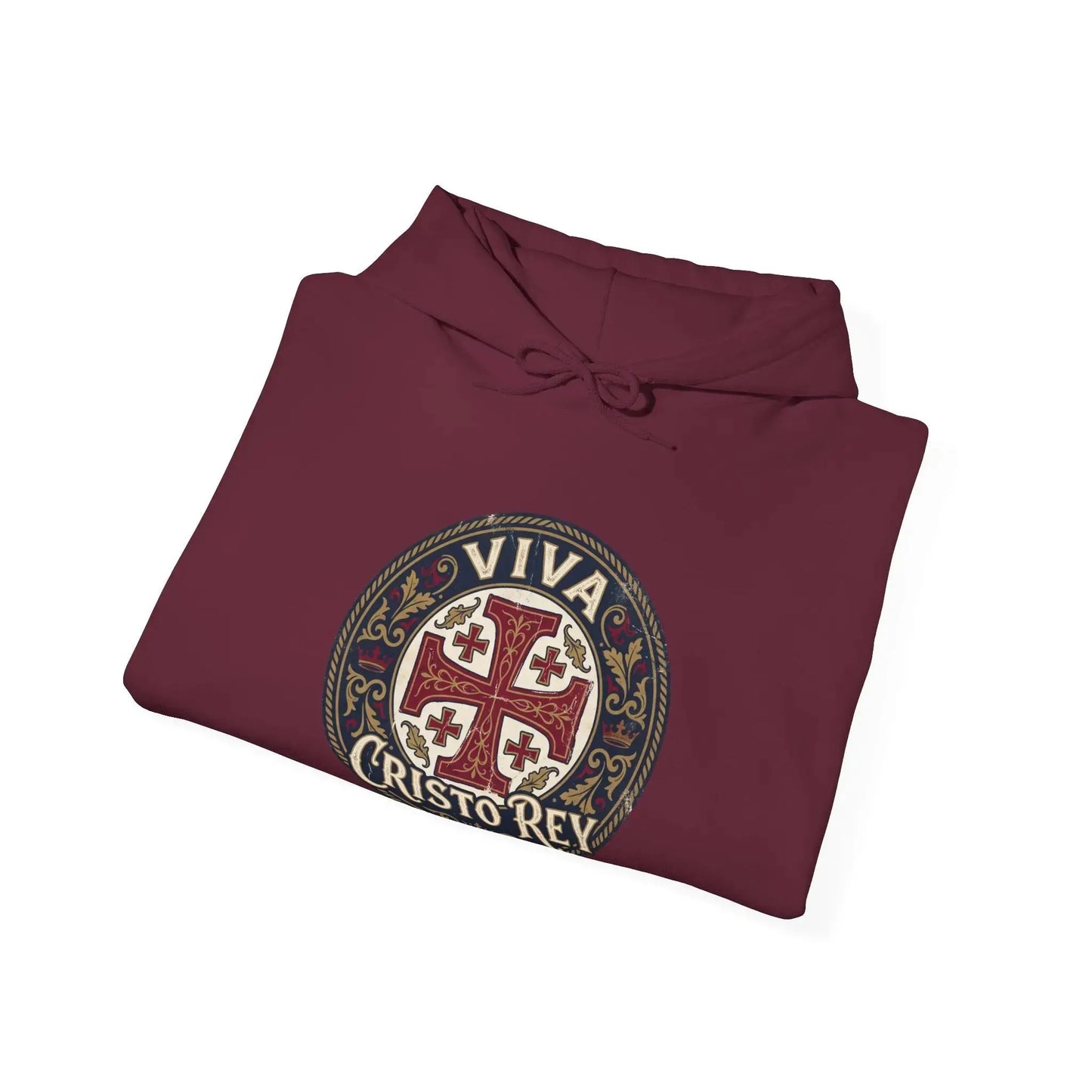 Hoodie — 'Viva Cristo Rey' Vintage Crusader Emblem Christian Pullover Printify