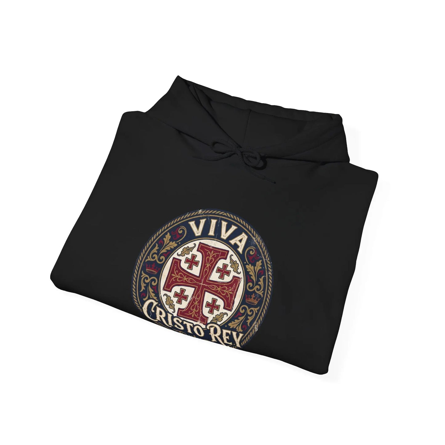 Hoodie — 'Viva Cristo Rey' Vintage Crusader Emblem Christian Pullover Printify