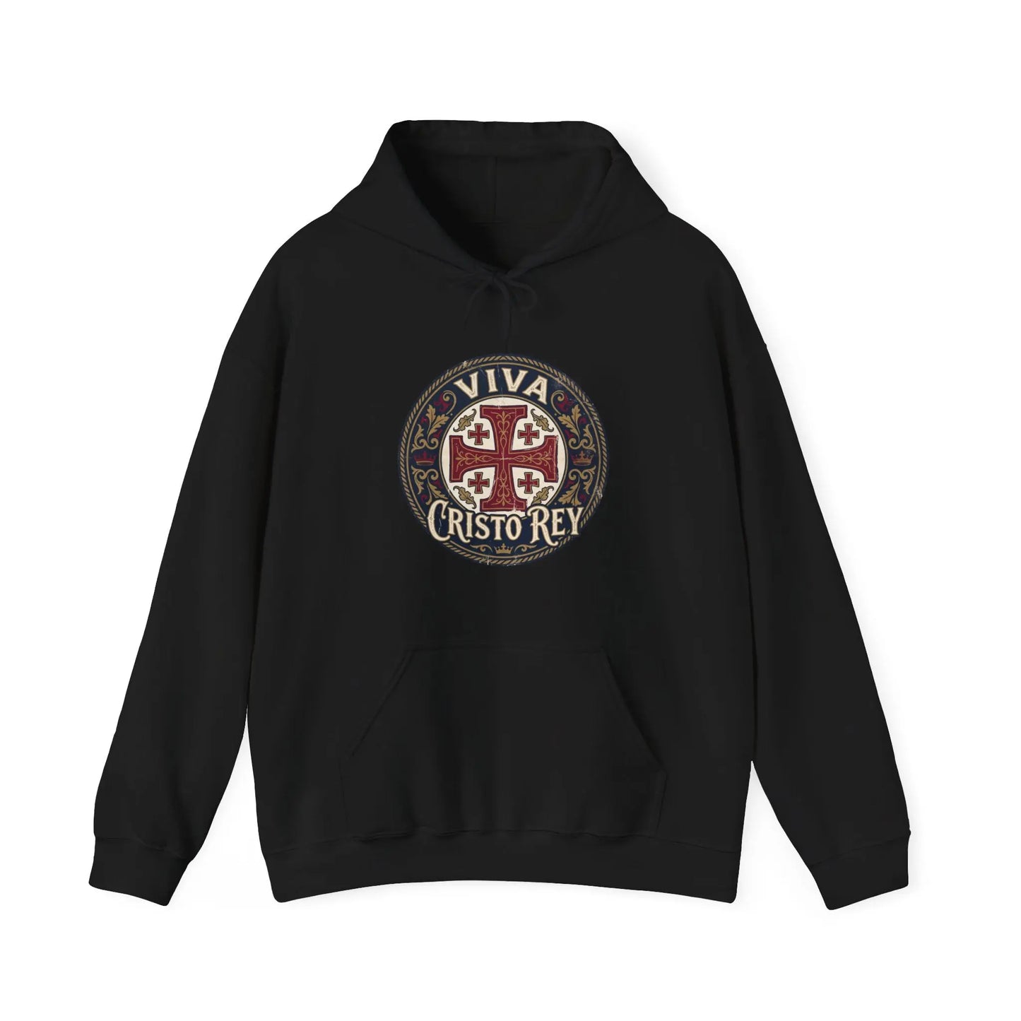Hoodie — 'Viva Cristo Rey' Vintage Crusader Emblem Christian Pullover Printify