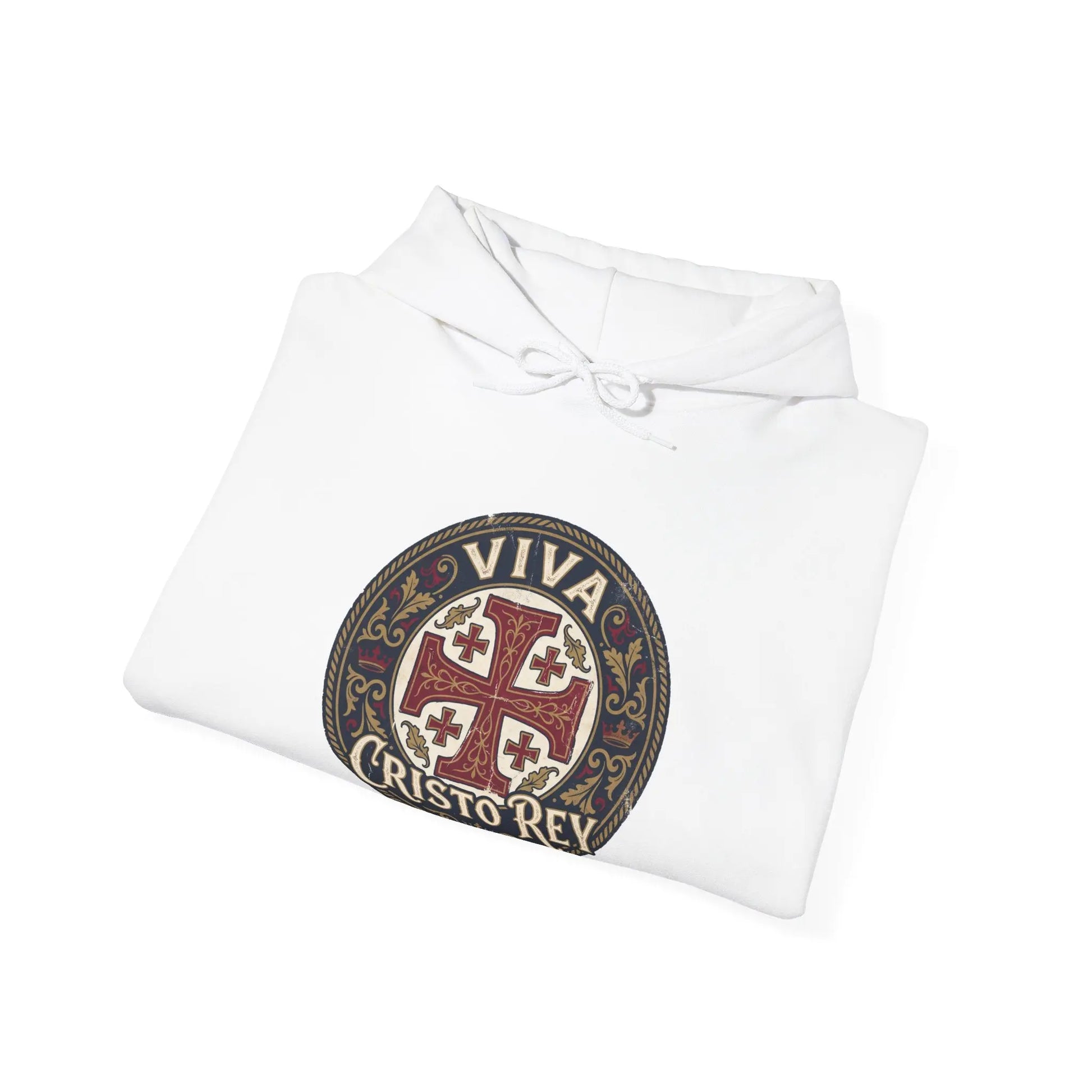 Hoodie — 'Viva Cristo Rey' Vintage Crusader Emblem Christian Pullover Printify