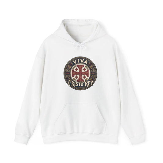 Hoodie — 'Viva Cristo Rey' Vintage Crusader Emblem Christian Pullover Printify