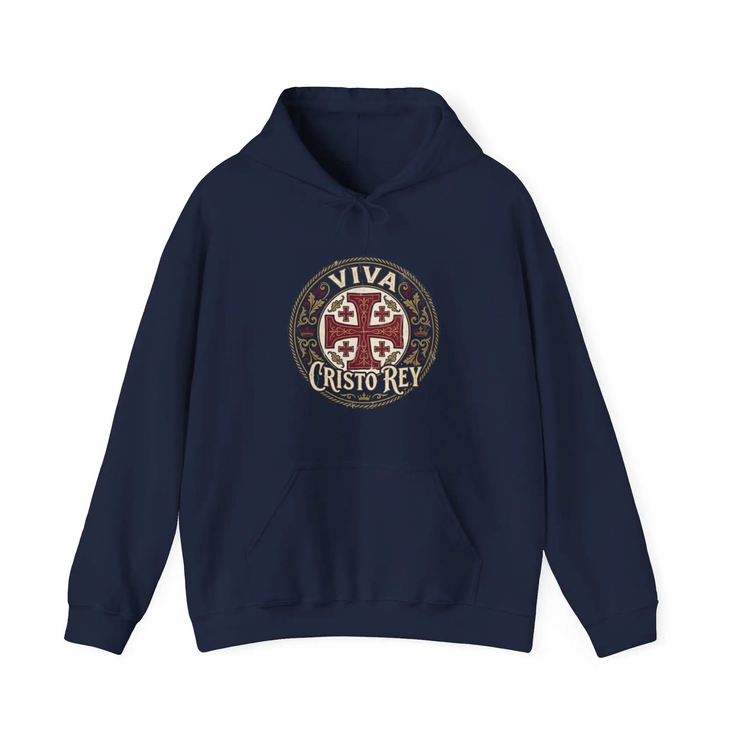 Hoodie — 'Viva Cristo Rey' Vintage Crusader Emblem Christian Pullover Printify