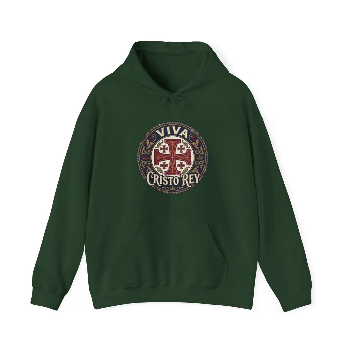 Hoodie — 'Viva Cristo Rey' Vintage Crusader Emblem Christian Pullover Printify
