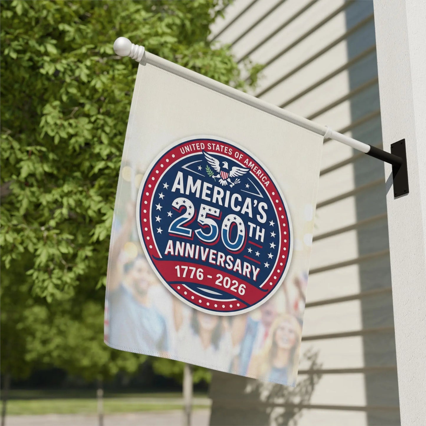 America's 250th Anniversary flag with text 1776-2026.