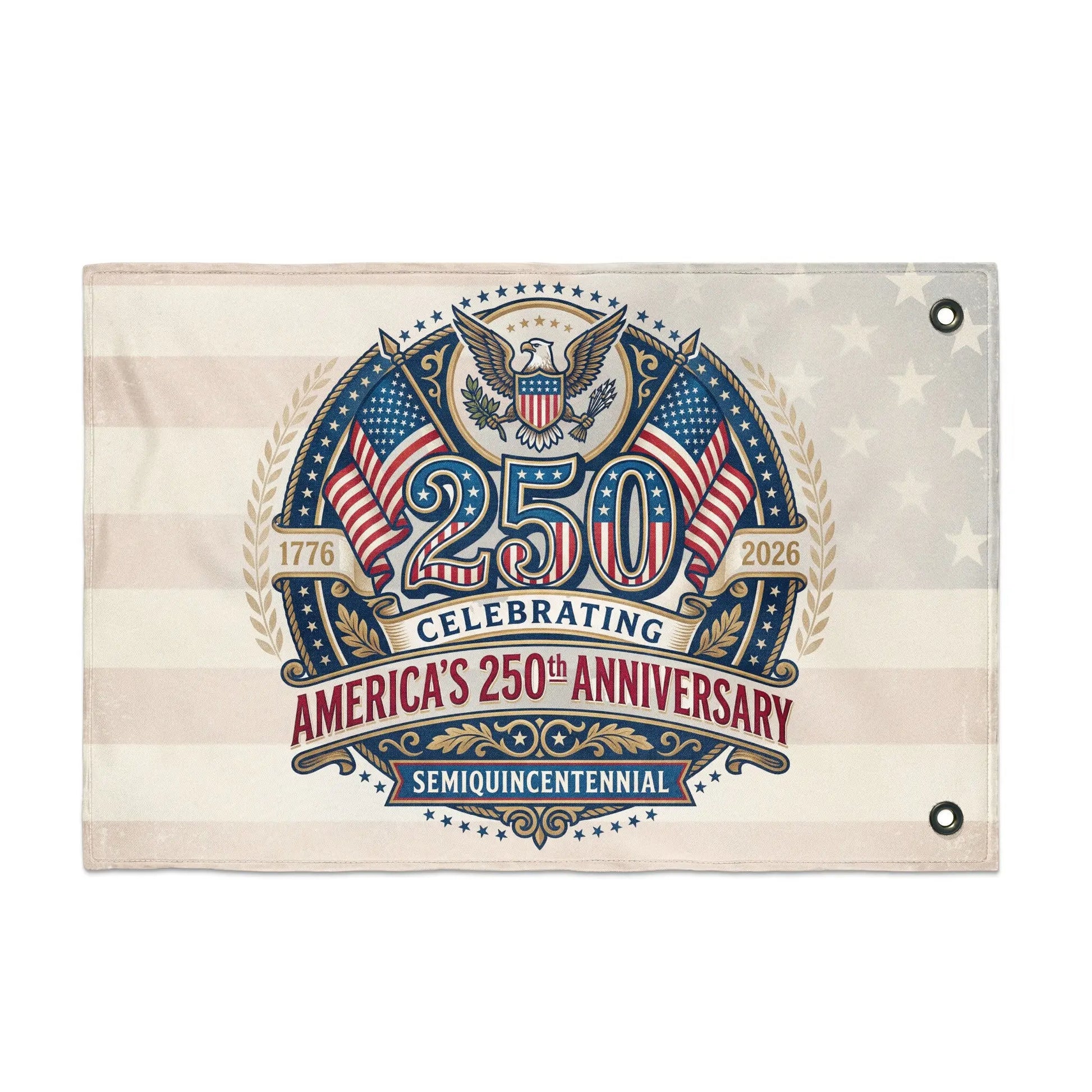 Banner celebrating America's 250th Anniversary from 1776 to 2026 with eagle emblem.