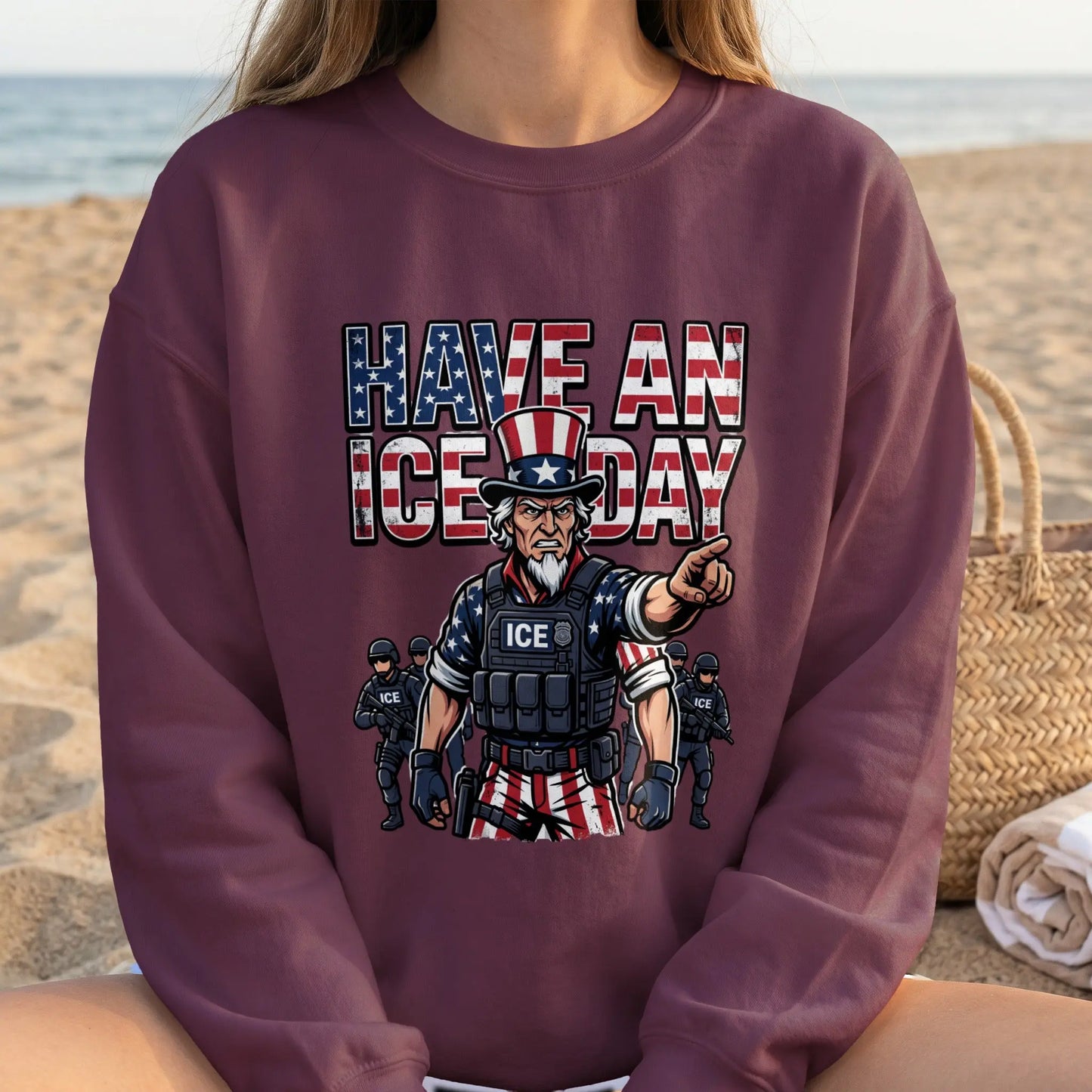 Uncle Sam points forward with "HAVE AN ICE DAY" text above him.