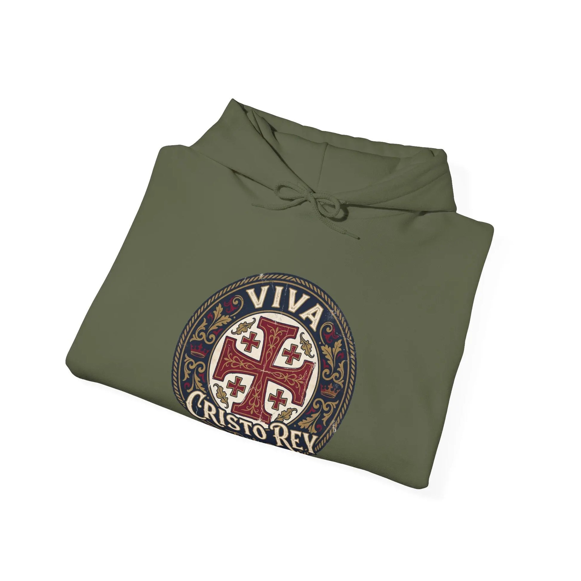 Hoodie — 'Viva Cristo Rey' Vintage Crusader Emblem Christian Pullover Printify