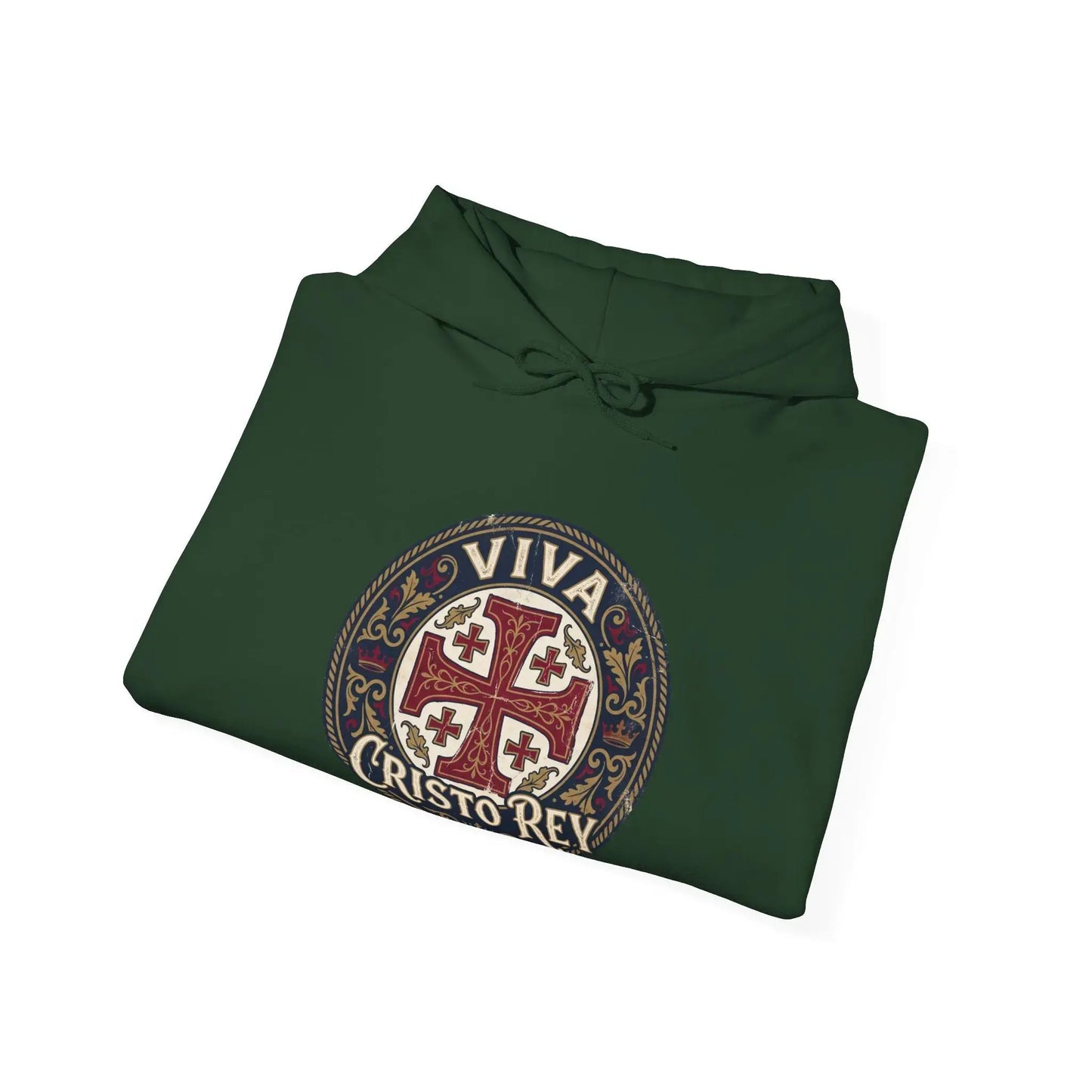 Hoodie — 'Viva Cristo Rey' Vintage Crusader Emblem Christian Pullover Printify