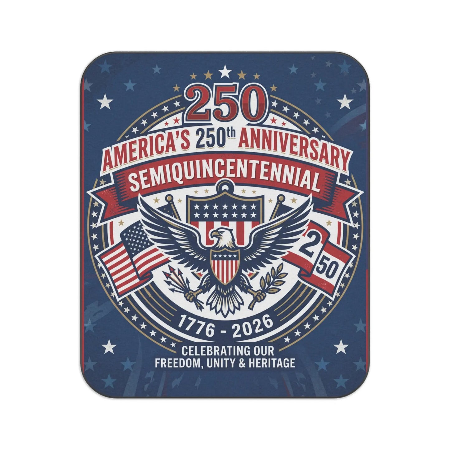 America's 250th Semiquicentennial with eagle, flags, and text 1776-2026.
