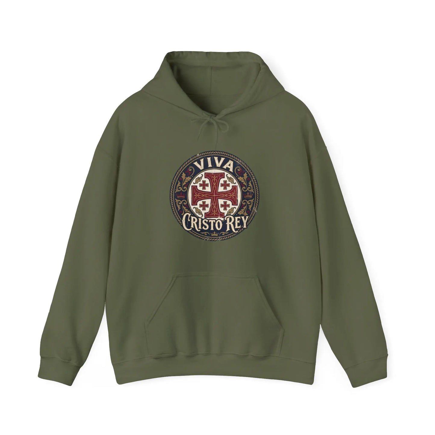 Hoodie — 'Viva Cristo Rey' Vintage Crusader Emblem Christian Pullover Printify