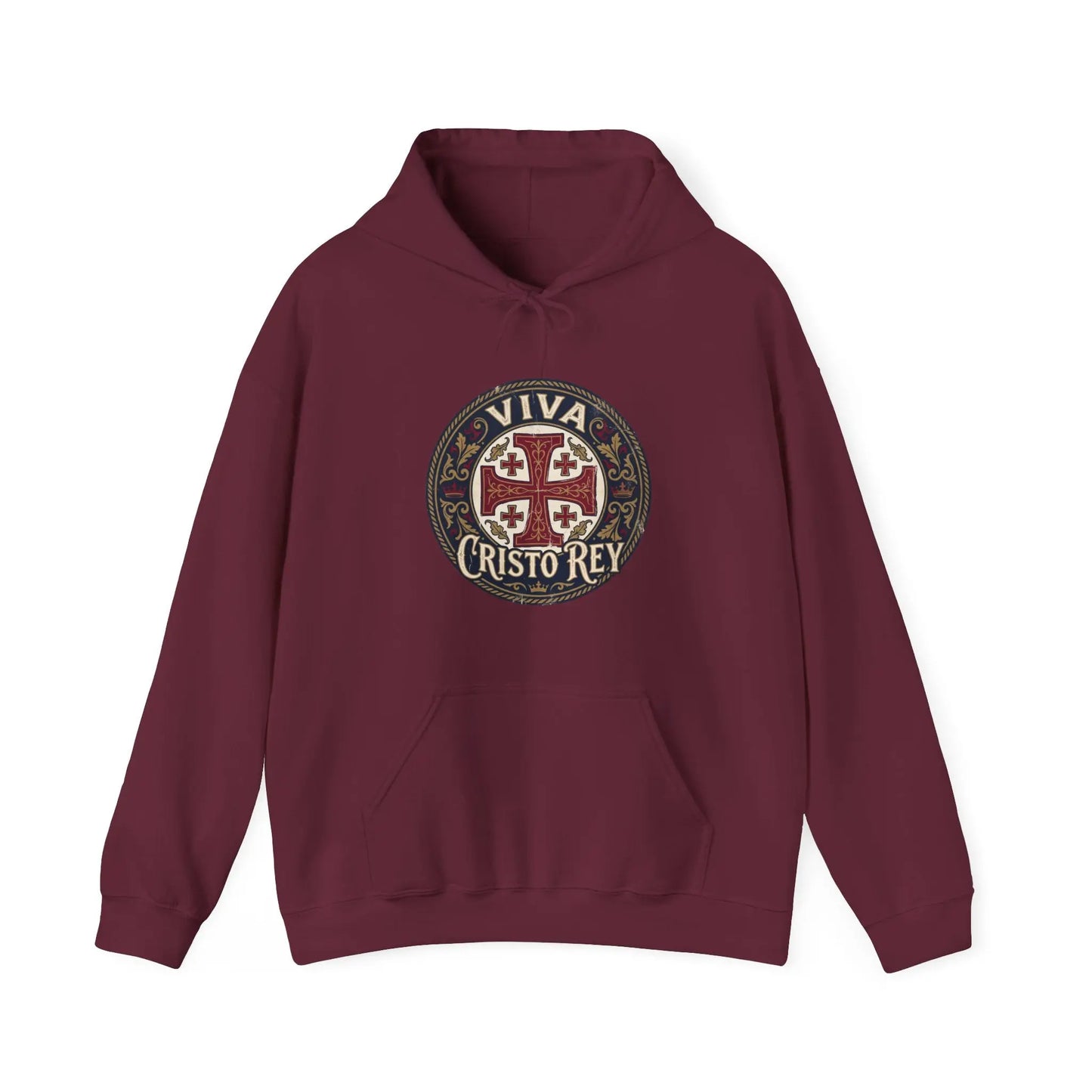 Hoodie — 'Viva Cristo Rey' Vintage Crusader Emblem Christian Pullover Printify