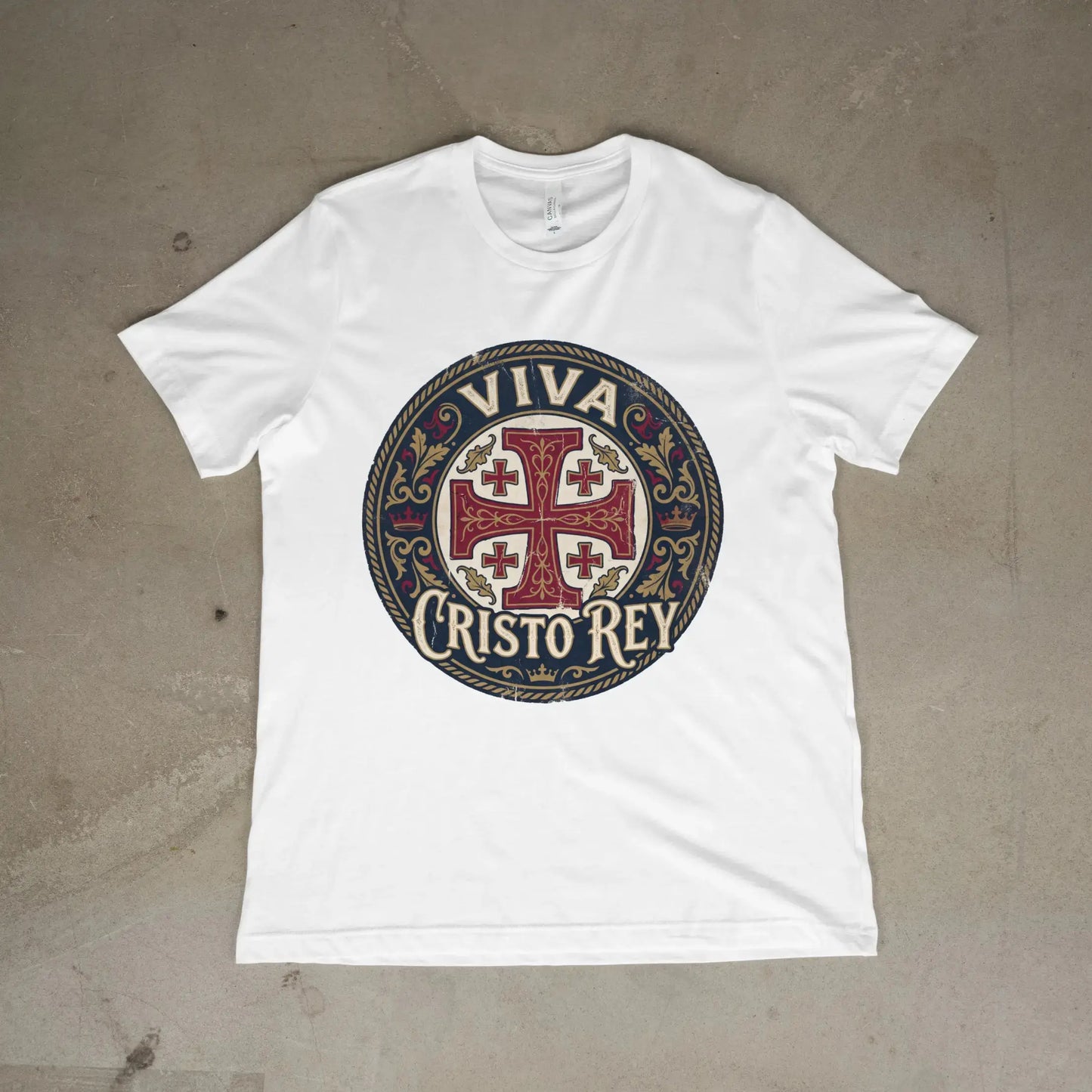 Viva Cristo Rey Shirt Vintage Crusader Emblem Catholic T-Shirt Printify