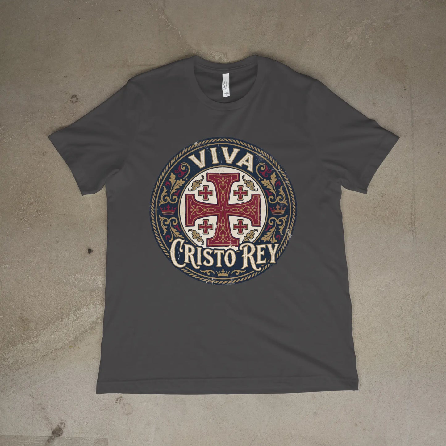 Viva Cristo Rey Shirt Vintage Crusader Emblem Catholic T-Shirt Printify