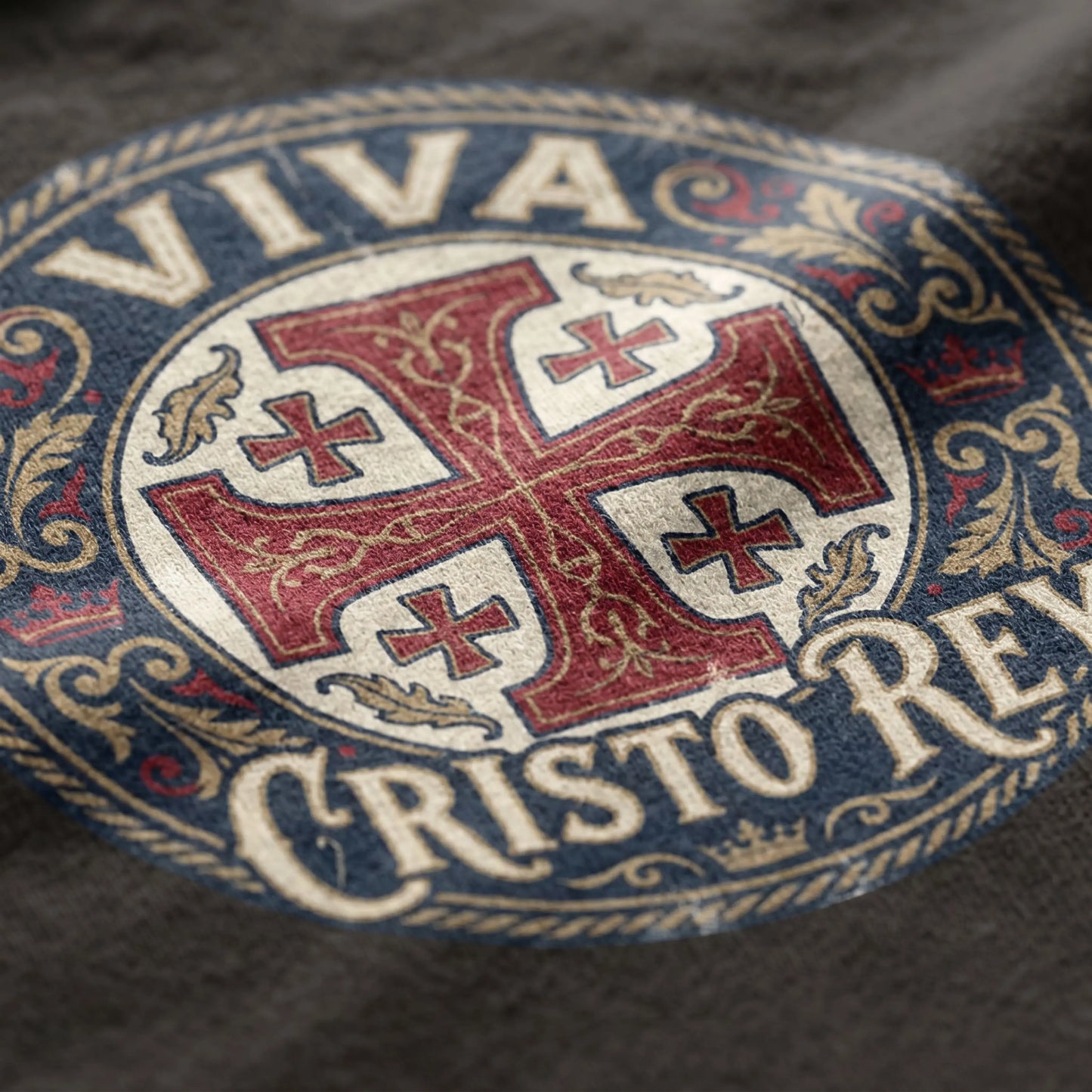 'Viva Cristo Rey' Vintage Crusader Emblem Catholic Hoodie Printify