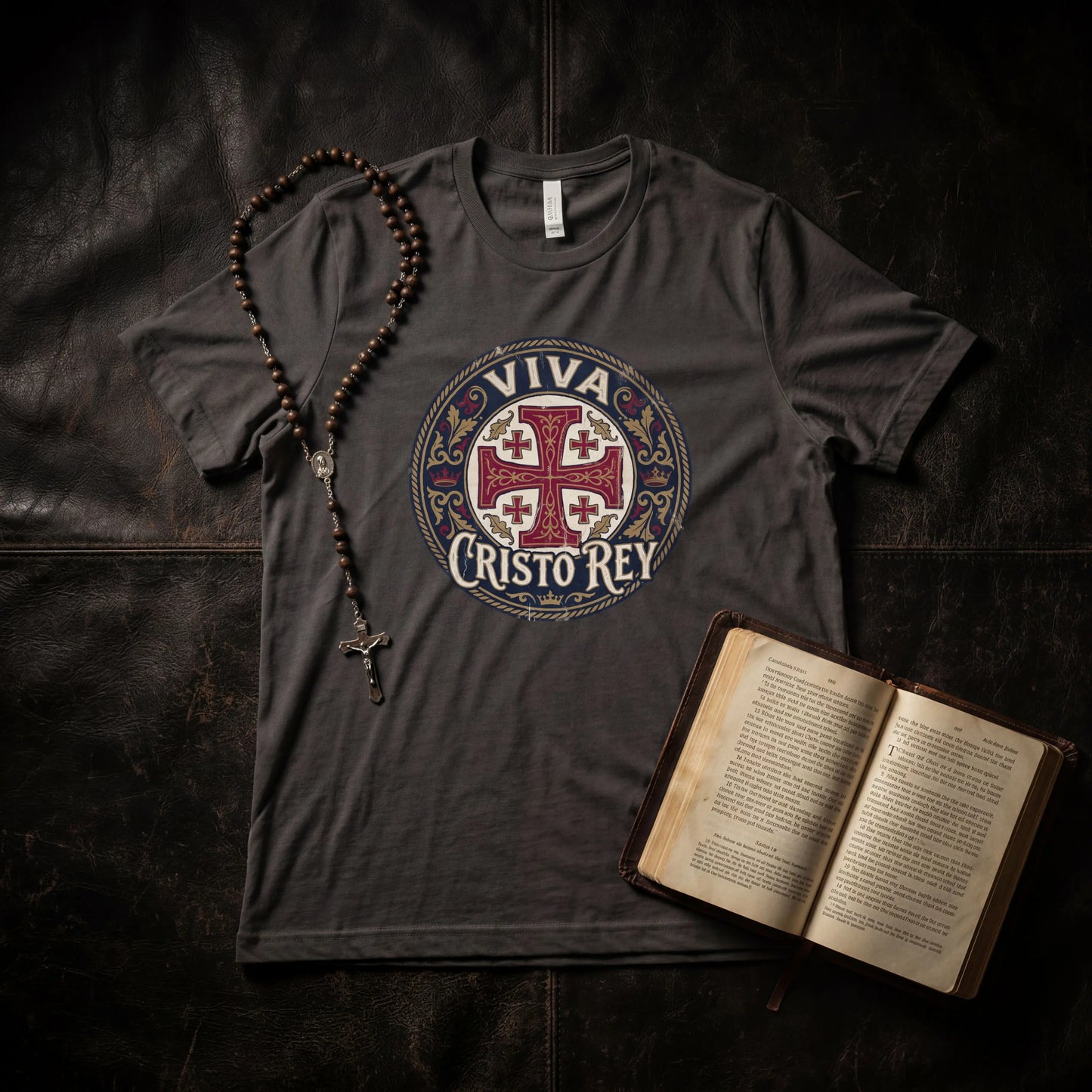 Viva Cristo Rey Shirt Vintage Crusader Emblem Catholic T-Shirt Printify