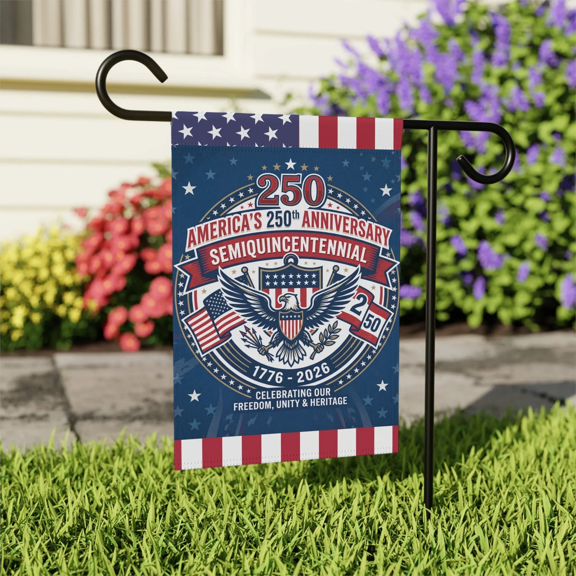 Flag celebrating America's 250th Anniversary Semi-Quincentennial, 1776-2026.