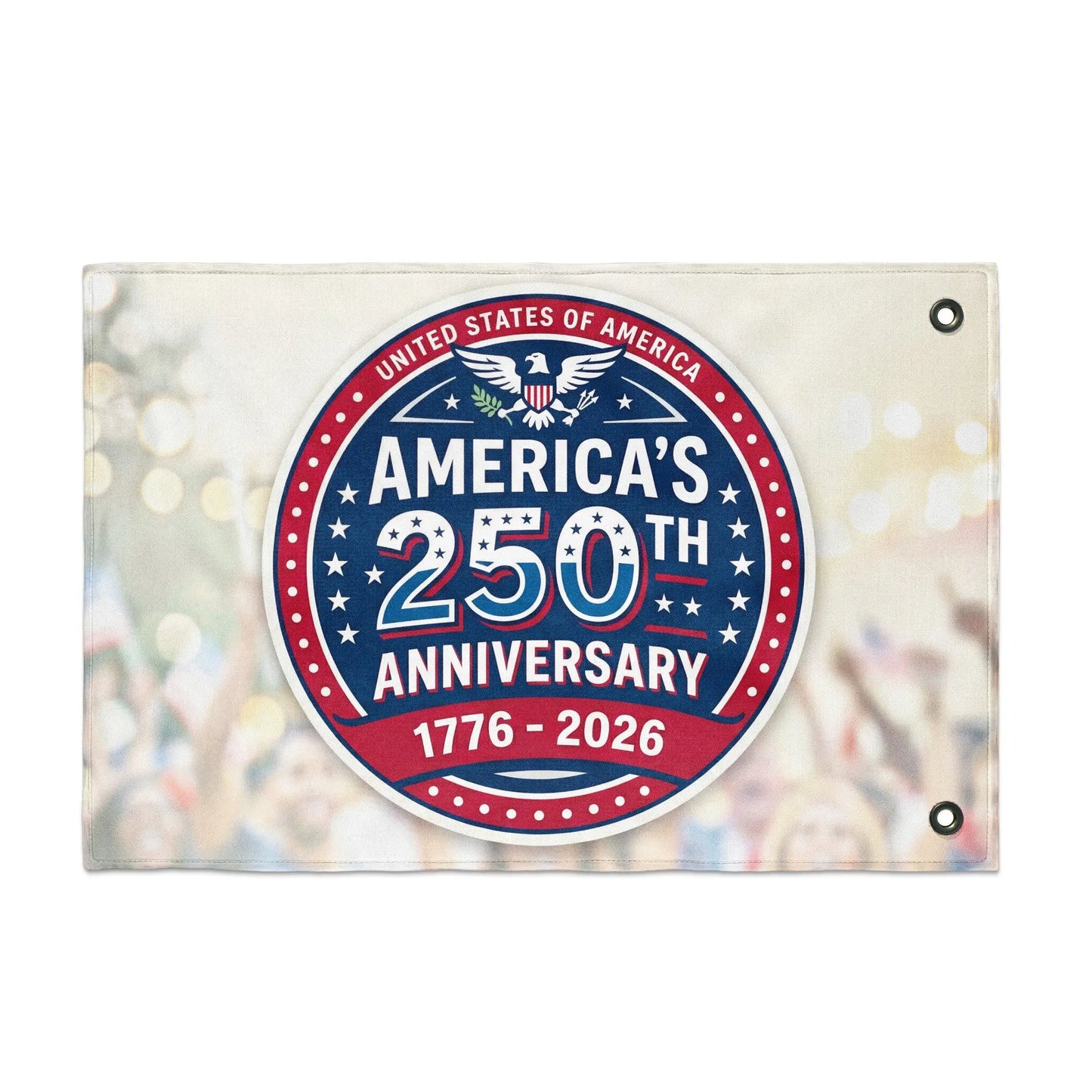 Embroidered banner celebrating America's 250th Anniversary, 1776-2026.
