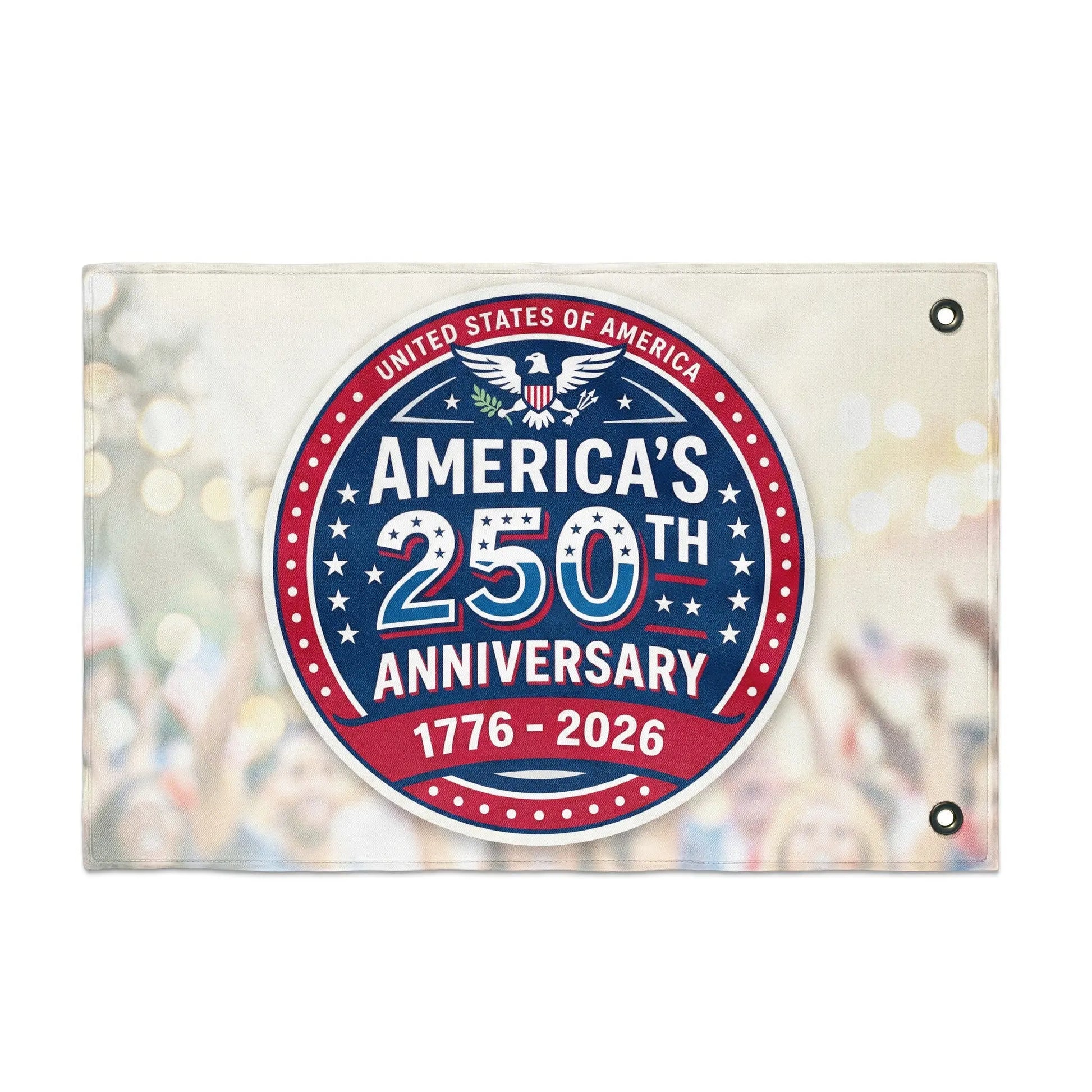 Embroidered banner celebrating America's 250th Anniversary, 1776-2026.