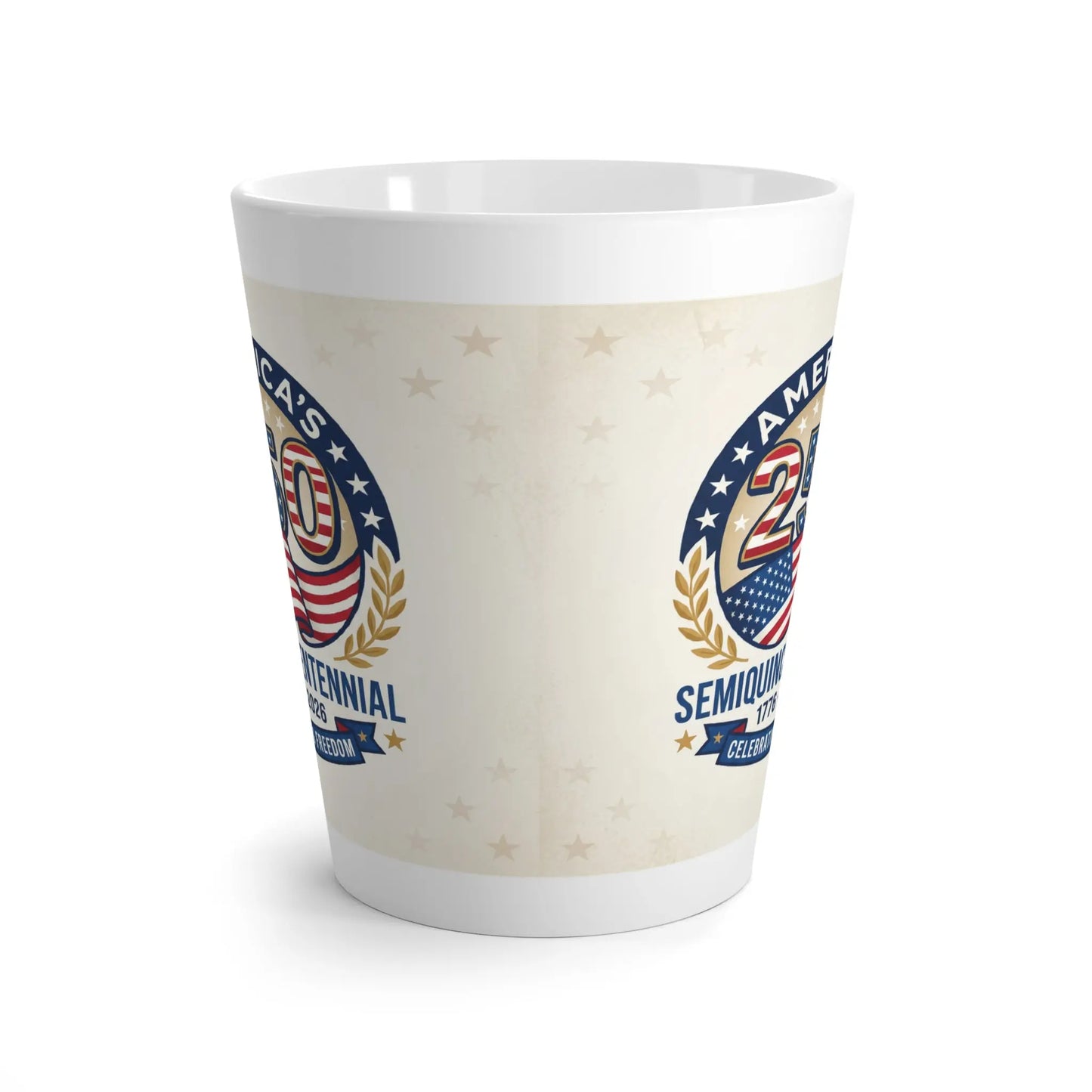 Mug with "America's 250th Semiquincentennial" and 1776 design.