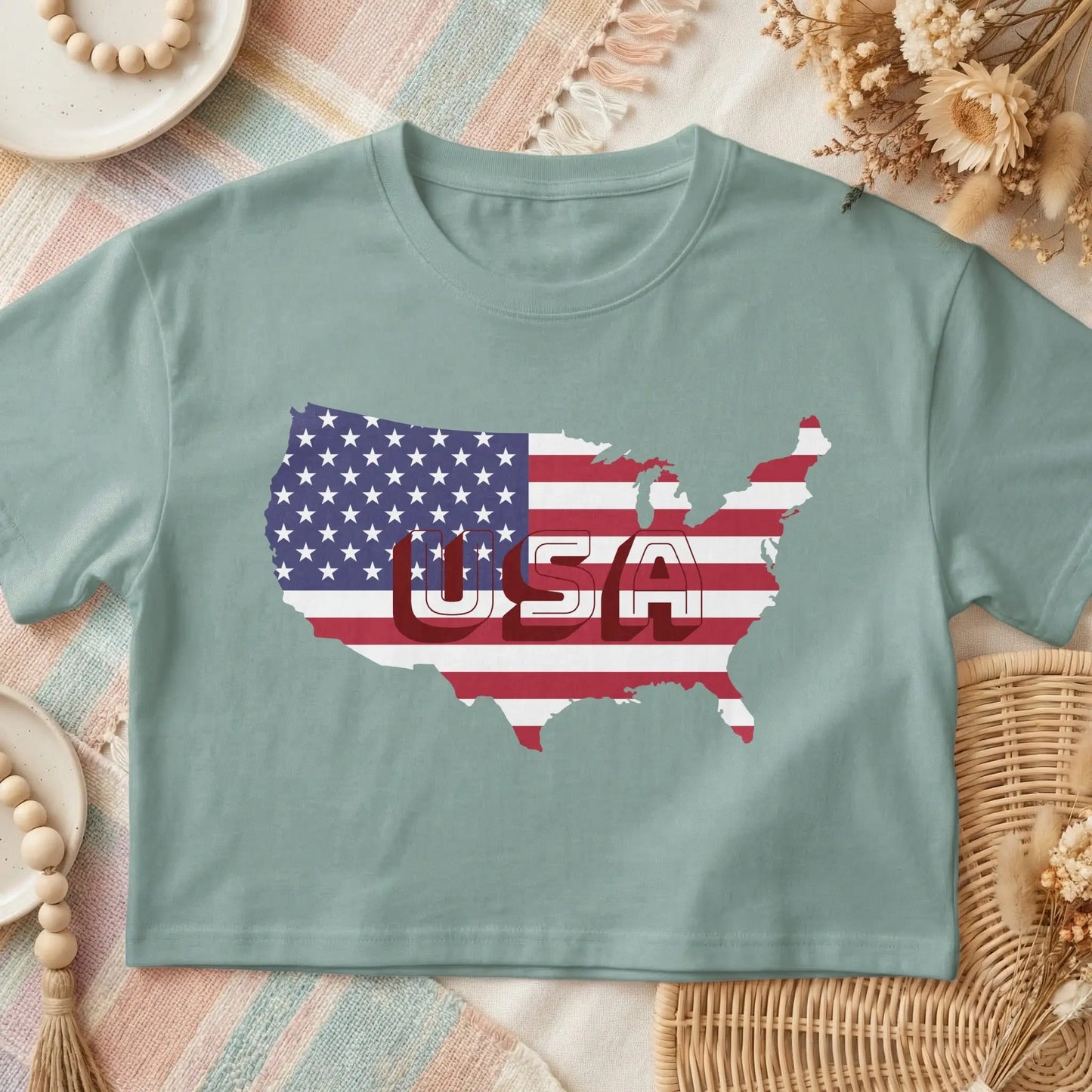 USA map with American flag design and bold "USA" text overlay.